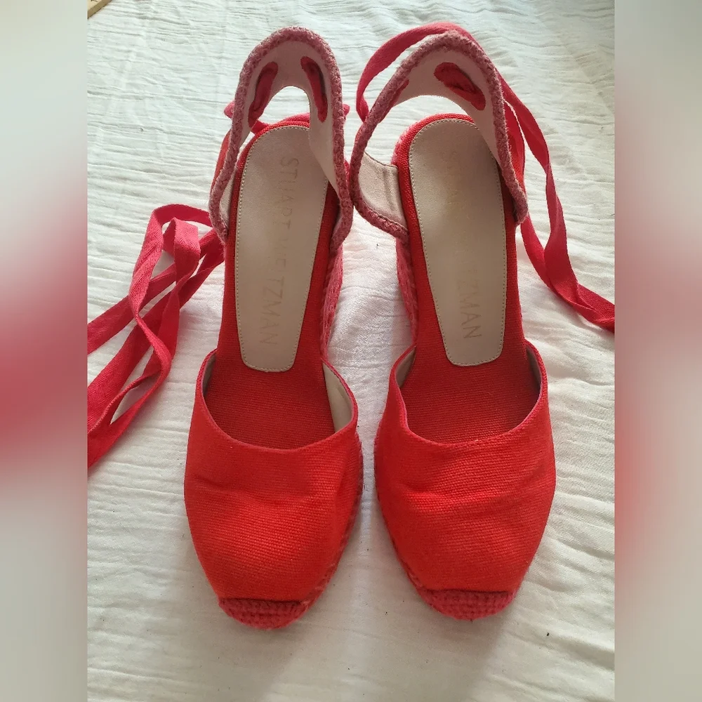 Stuart Weitzman Marguerita Espadrille Wedge Red Women's Shoes Size 6.5 - Picture 5 of 15